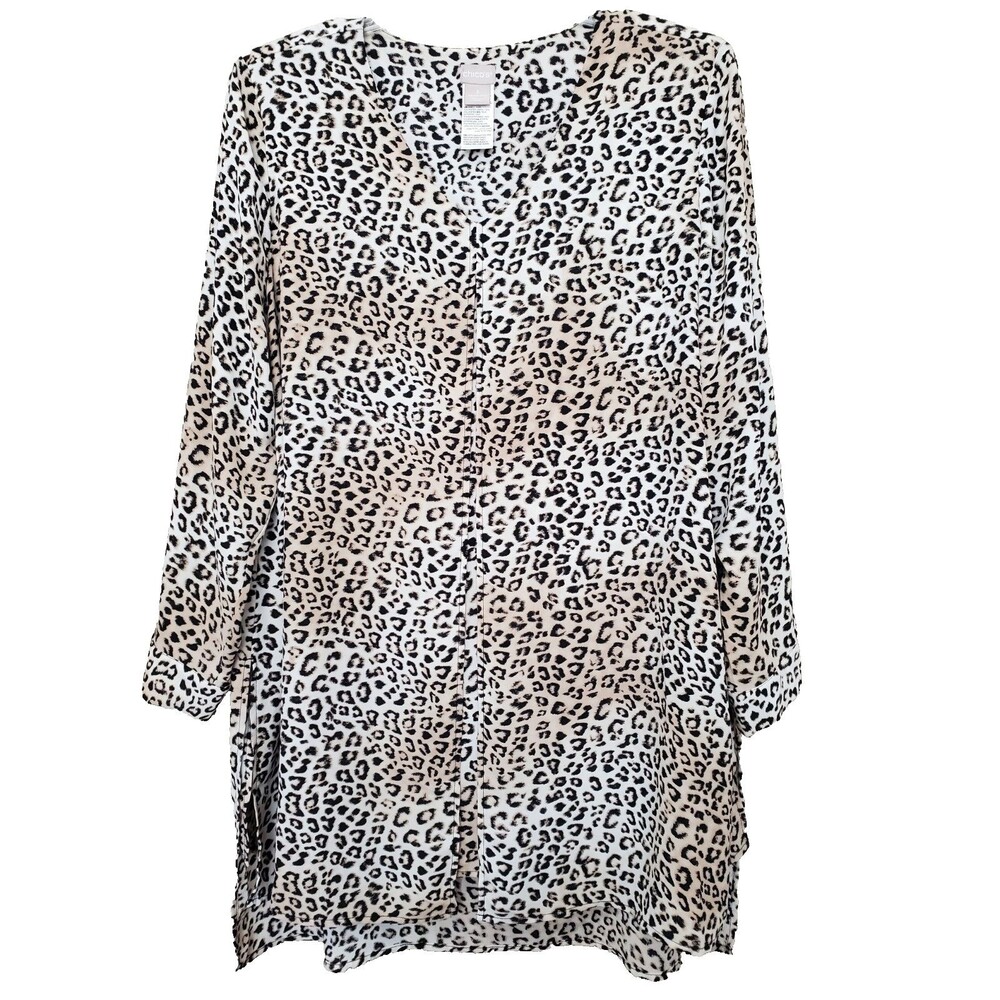 Chico's Leopard Print Layered Look Overlay Long Sleeve Tunic Size 3 (XL)